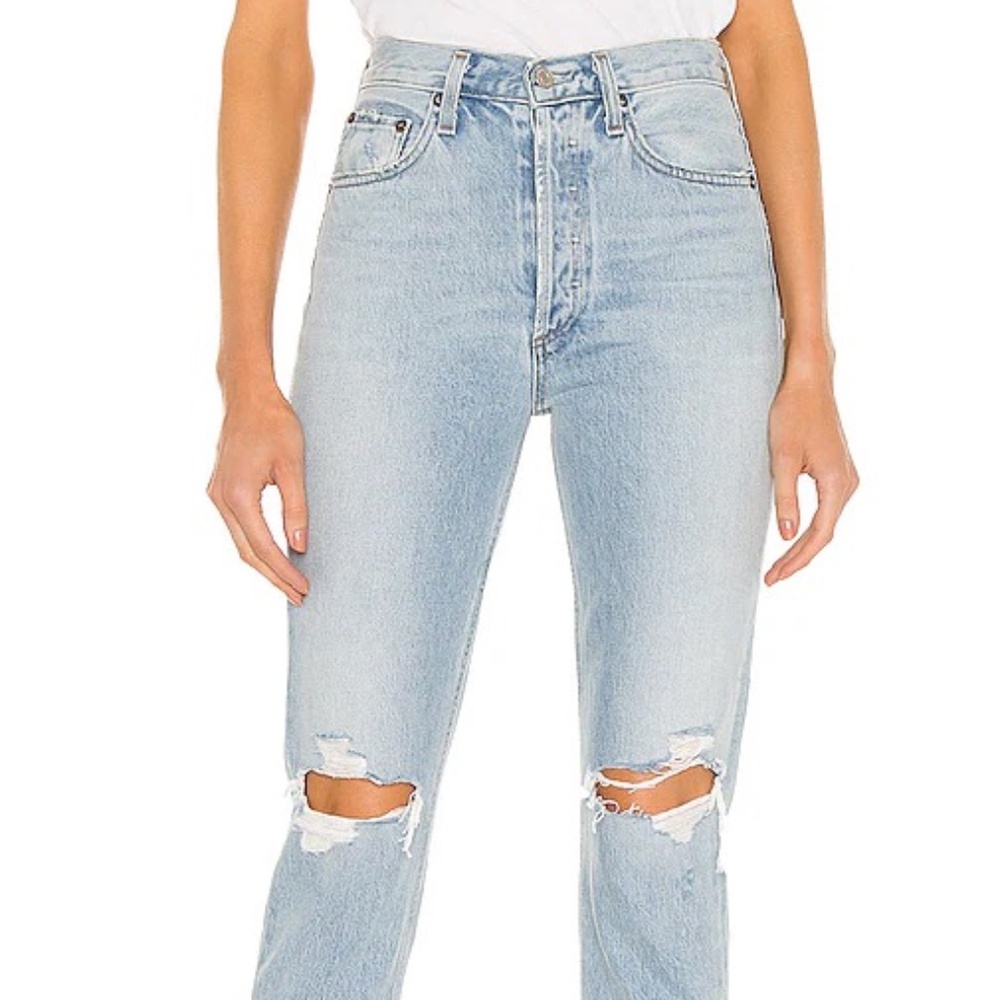 COPY- Agolde Riley High Rise Straight Crop Organic Denim Jeans Size 30 Clear S…